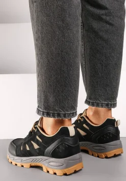 Czarne Trekkingowe Buty Sportowe Sneakersy z Kontrastowymi Przeszyciami Zailese