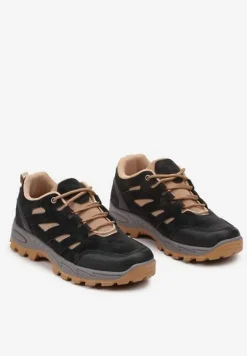 Czarne Trekkingowe Buty Sportowe Sneakersy z Kontrastowymi Przeszyciami Zailese