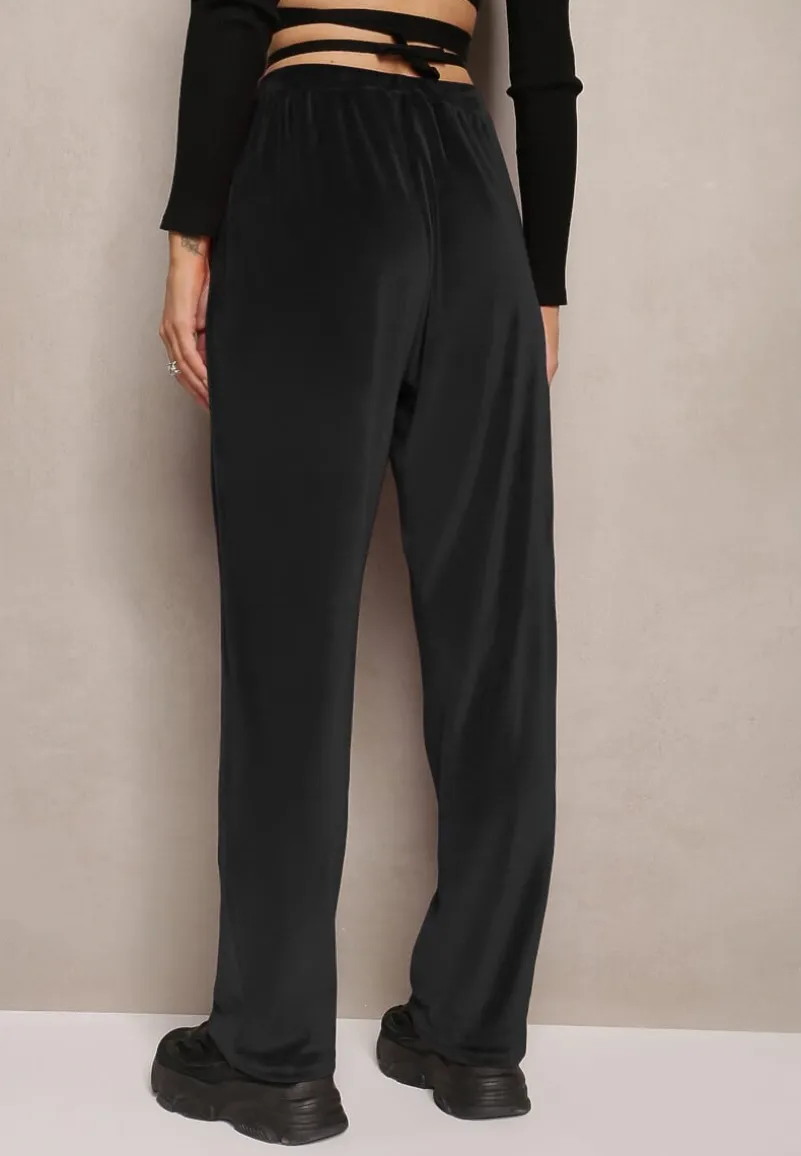 Czarne Welurowe Spodnie Dresowe z Luźnymi Nogawkami Heliotte