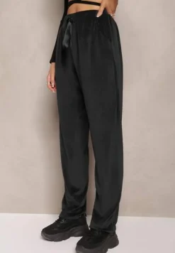 Czarne Welurowe Spodnie Dresowe z Luźnymi Nogawkami Heliotte