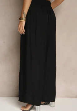Czarne Wiskozowe Spodnie High Waist o Szerokim Kroju Aranisa