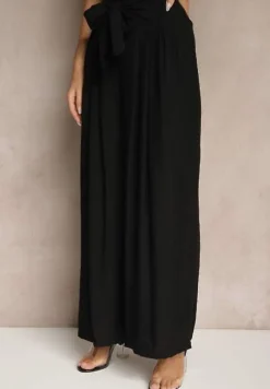 Czarne Wiskozowe Spodnie High Waist o Szerokim Kroju Aranisa