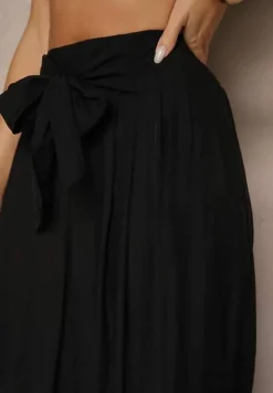 Czarne Wiskozowe Spodnie High Waist o Szerokim Kroju Aranisa