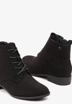 Czarne Wiązane Botki na Płaskiej Podeszwie Erithara