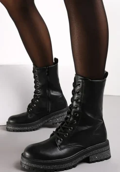 Czarne Workery Botki za Kostkę z Ozdobnym Brokatem Biortta