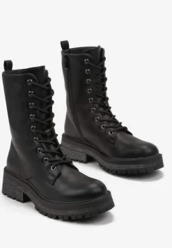 Czarne Workery Botki za Kostkę z Ozdobnym Brokatem Biortta