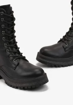 Czarne Workery Botki za Kostkę z Ozdobnym Brokatem Biortta