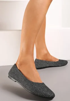 Czarne Wsuwane Balerinki Brokatowe na Płaskiej Podeszwie Claremarie