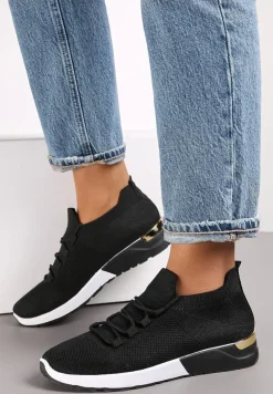 Czarne Wsuwane Buty Sportowe z Wiązaniem i Metaliczną Ozdobą Amun