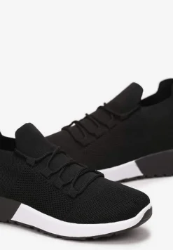 Czarne Wsuwane Buty Sportowe z Wiązaniem i Metaliczną Ozdobą Amun