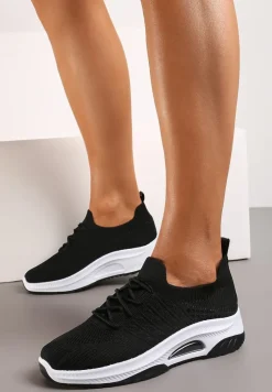 Czarne Wsuwane Buty Sportowe w Skarpetkowym Stylu z Ozdobną Podeszwą Moonlise