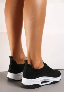 Czarne Wsuwane Buty Sportowe w Skarpetkowym Stylu z Ozdobną Podeszwą Moonlise