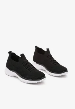 Czarne Wsuwane Buty Sportowe Sneakersy z Imitacją Sznurówek Tatanoris