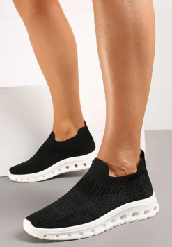 Czarne Wsuwane Buty Sportowe z Elastyczną Cholewką do Kostki Asigruna