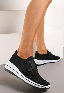 Czarne Wsuwane Buty Sportowe na Niewysokim Koturnie Wianara