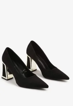 Czarne Wsuwane Czółenka z Ekozamszu na Stożkowym Obcasie Nevinara