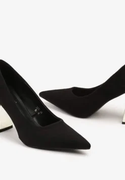 Czarne Wsuwane Czółenka z Ekozamszu na Stożkowym Obcasie Nevinara