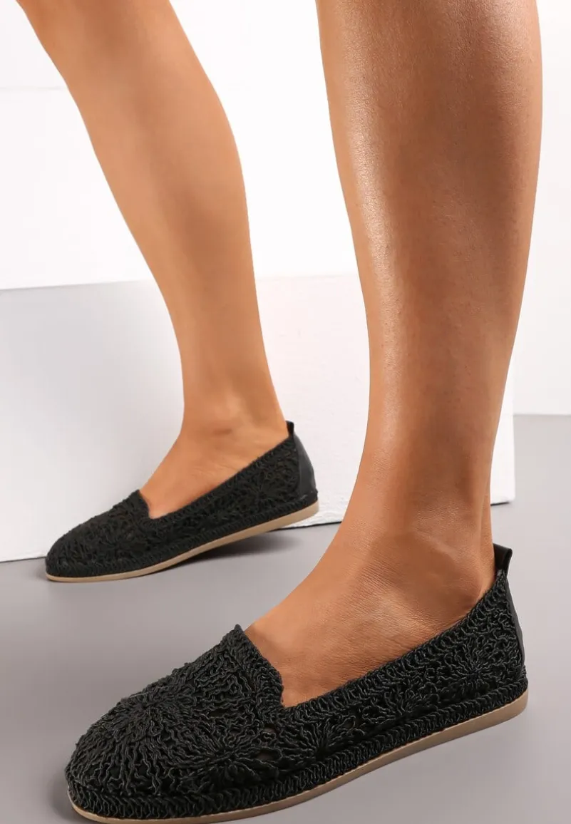 Czarne Wsuwane Espadryle z Plecioną Cholewką przed Kostkę Hensla