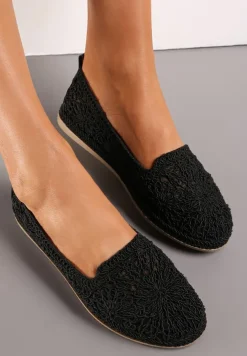 Czarne Wsuwane Espadryle z Plecioną Cholewką przed Kostkę Hensla