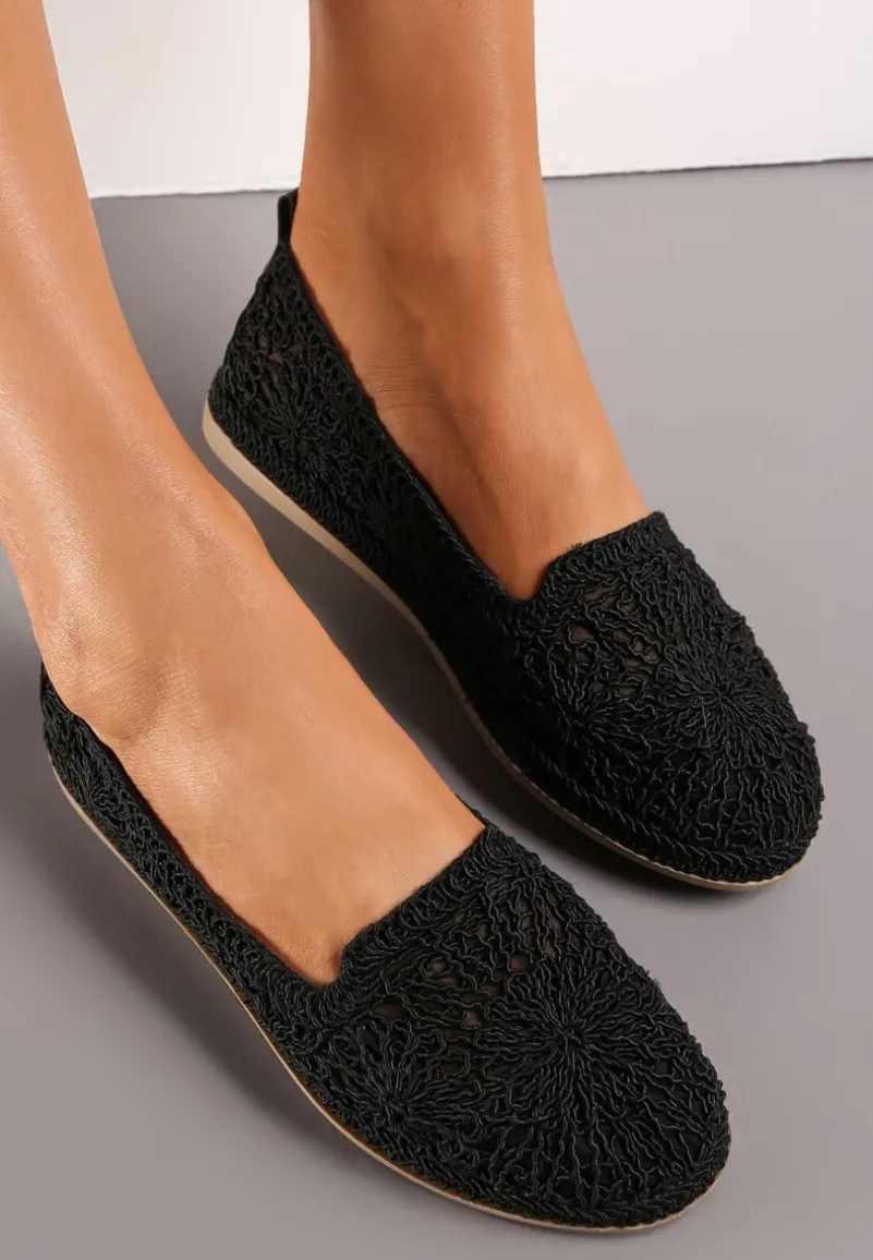 Czarne Wsuwane Espadryle z Plecioną Cholewką przed Kostkę Hensla