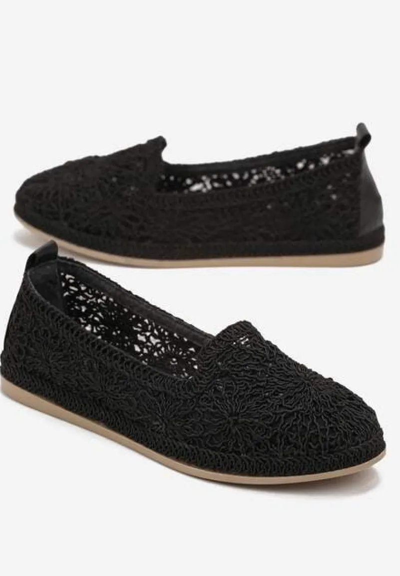 Czarne Wsuwane Espadryle z Plecioną Cholewką przed Kostkę Hensla