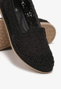 Czarne Wsuwane Espadryle z Plecioną Cholewką przed Kostkę Hensla