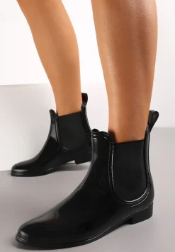 Czarne Wsuwane Kalosze w Stylu Sztybletów Lakierowane Brelle