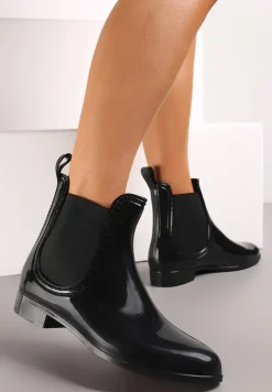 Czarne Wsuwane Kalosze w Stylu Sztybletów Lakierowane Brelle