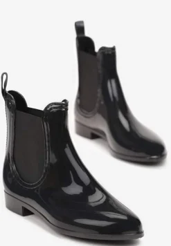 Czarne Wsuwane Kalosze w Stylu Sztybletów Lakierowane Brelle