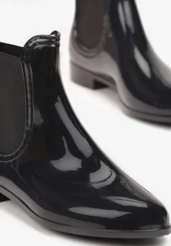 Czarne Wsuwane Kalosze w Stylu Sztybletów Lakierowane Brelle