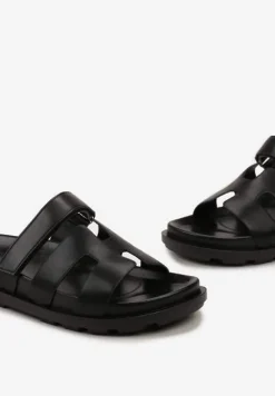 Czarne Wsuwane Klapki z Zapieciem na Rzep Beriolla