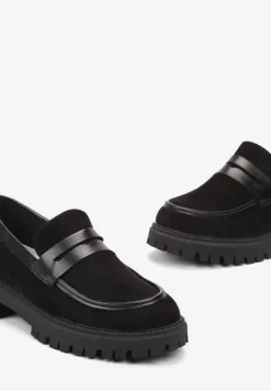 Czarne Wsuwane Klasyczne Mokasyny na Grubej Żłobionej Podeszwie Klimme
