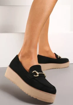 Czarne Wsuwane Mokasyny na Grubej Podeszwie Berilla