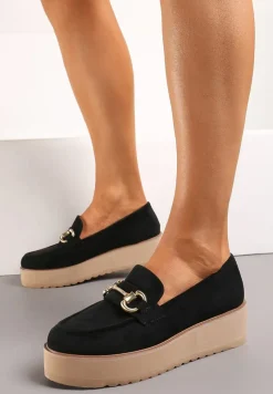 Czarne Wsuwane Mokasyny na Grubej Podeszwie Berilla