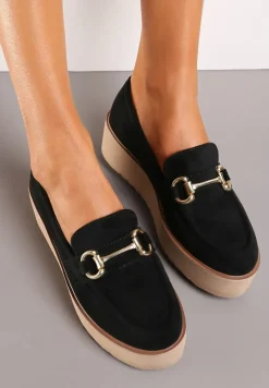 Czarne Wsuwane Mokasyny na Grubej Podeszwie Berilla
