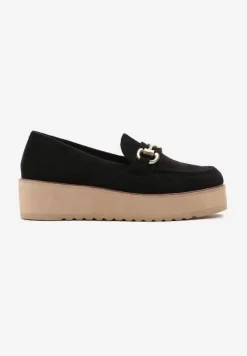 Czarne Wsuwane Mokasyny na Grubej Podeszwie Berilla