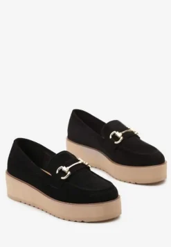 Czarne Wsuwane Mokasyny na Grubej Podeszwie Berilla