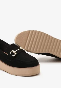 Czarne Wsuwane Mokasyny na Grubej Podeszwie Berilla