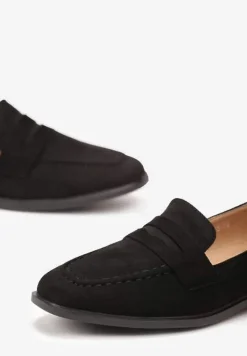 Czarne Wsuwane Mokasyny na Płaskiej Podeszwie z Przeszyciami Firana