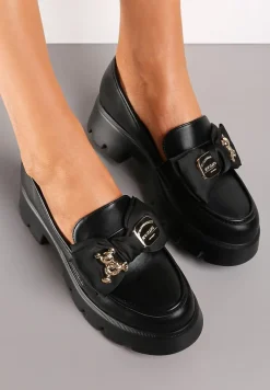 Czarne Wsuwane Mokasyny z Ekoskóry z Ozdobną Kokardką Nimena