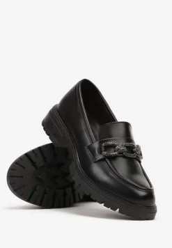 Czarne Wsuwane Mokasyny z Metalowym Łańcuchem Lrefia