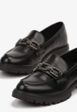 Czarne Wsuwane Mokasyny z Metalowym Łańcuchem Lrefia