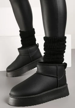 Czarne Wsuwane Śniegowce Casualowe na Grubej Podeszwie Tinaretia