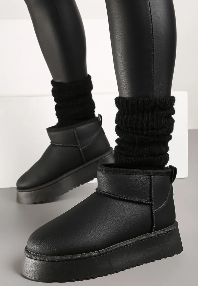 Czarne Wsuwane Śniegowce Casualowe na Grubej Podeszwie Tinaretia