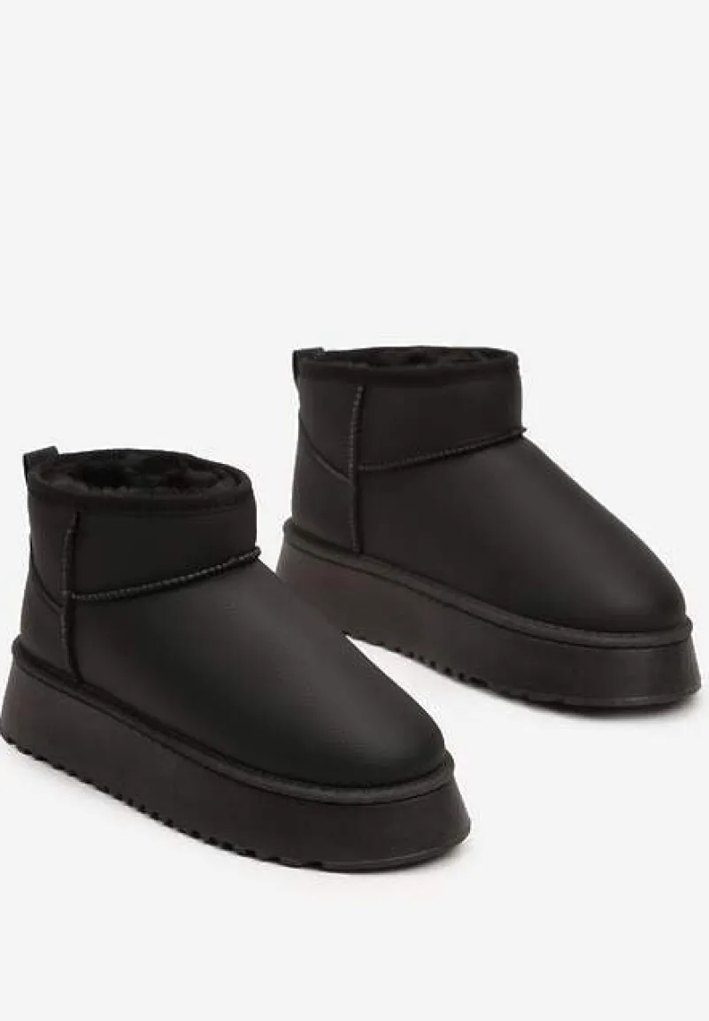 Czarne Wsuwane Śniegowce Casualowe na Grubej Podeszwie Tinaretia