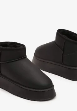 Czarne Wsuwane Śniegowce Casualowe na Grubej Podeszwie Tinaretia