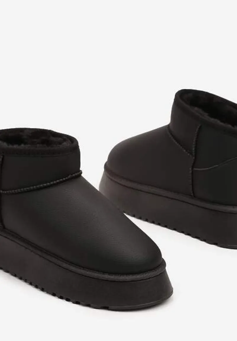 Czarne Wsuwane Śniegowce Casualowe na Grubej Podeszwie Tinaretia