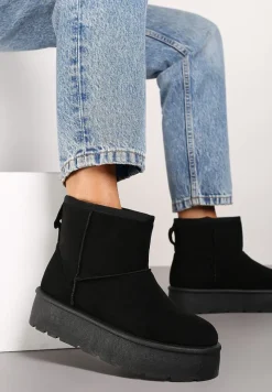 Czarne Wsuwane Śniegowce na Gładkiej Platformie Irindara