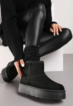 Czarne Wsuwane Śniegowce na Gładkiej Platformie Irindara