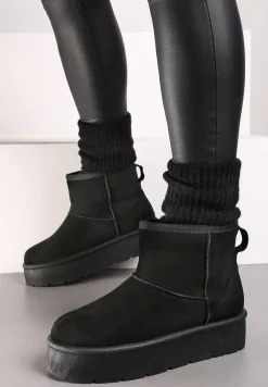 Czarne Wsuwane Śniegowce na Gładkiej Platformie Irindara